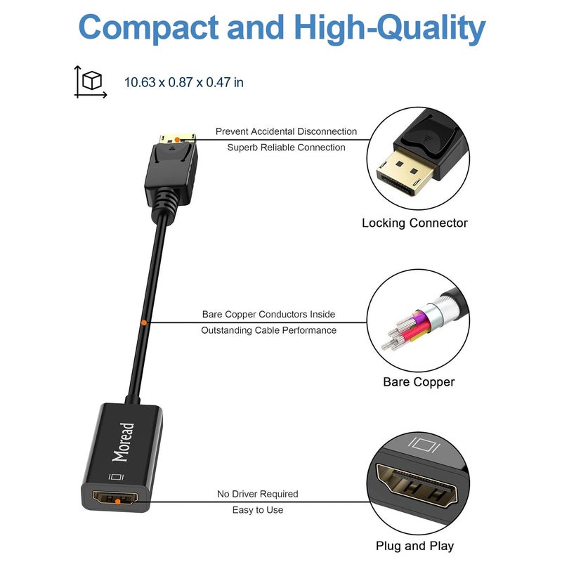 Moread 4K DisplayPort (DP) to HDMI Adapter, 5 Pack, Uni-Directional Gold-Plated Display Port Computer to HDMI Screen Converter (Male to Female) Compatible with HP, Dell, Lenovo & More, Passive - Black - Image 4